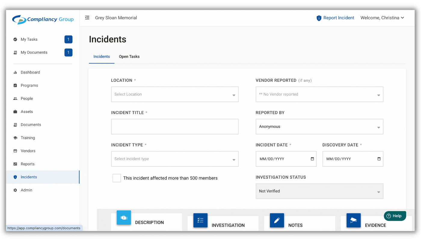 Compliancy Group Incident Reporting